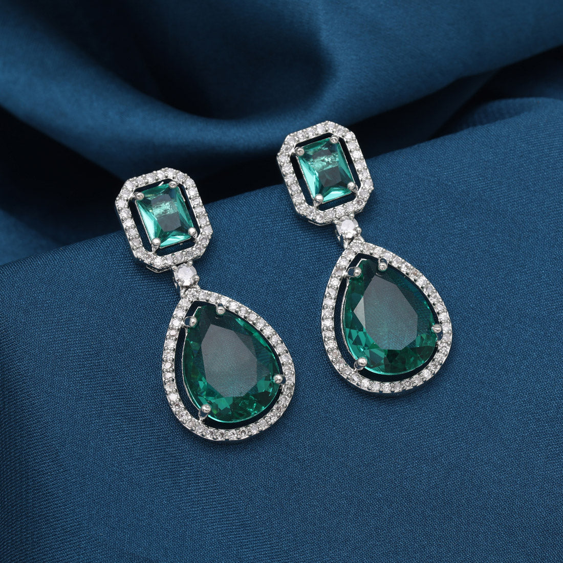 Rama Green Color American Diamond Earrings (ADE595RGRN) - preyans.com