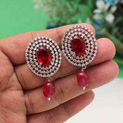 Red Color American Diamond Earrings (ADE596RED) - preyans.com