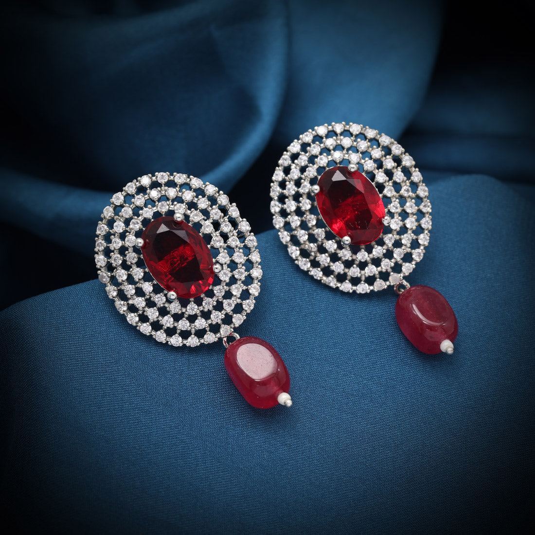 Red Color American Diamond Earrings (ADE596RED) - preyans.com