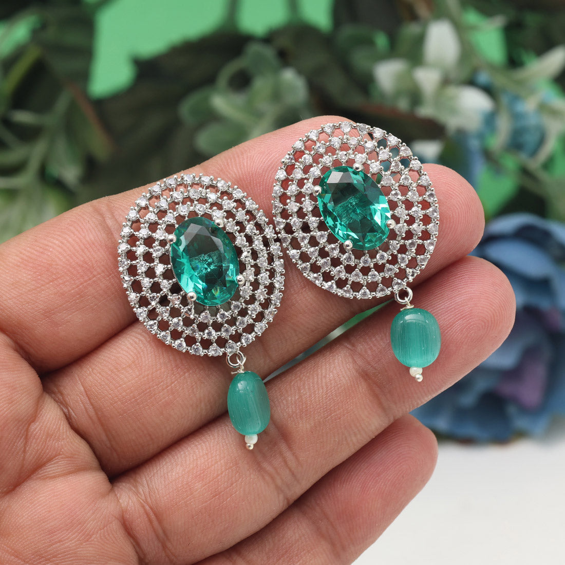 Rama Green Color American Diamond Earrings (ADE596RGRN) - preyans.com