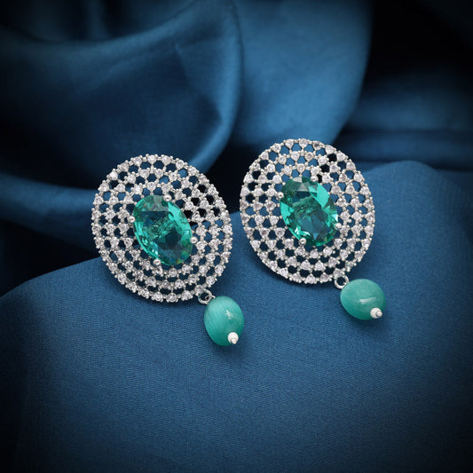 Rama Green Color American Diamond Earrings (ADE596RGRN) - preyans.com