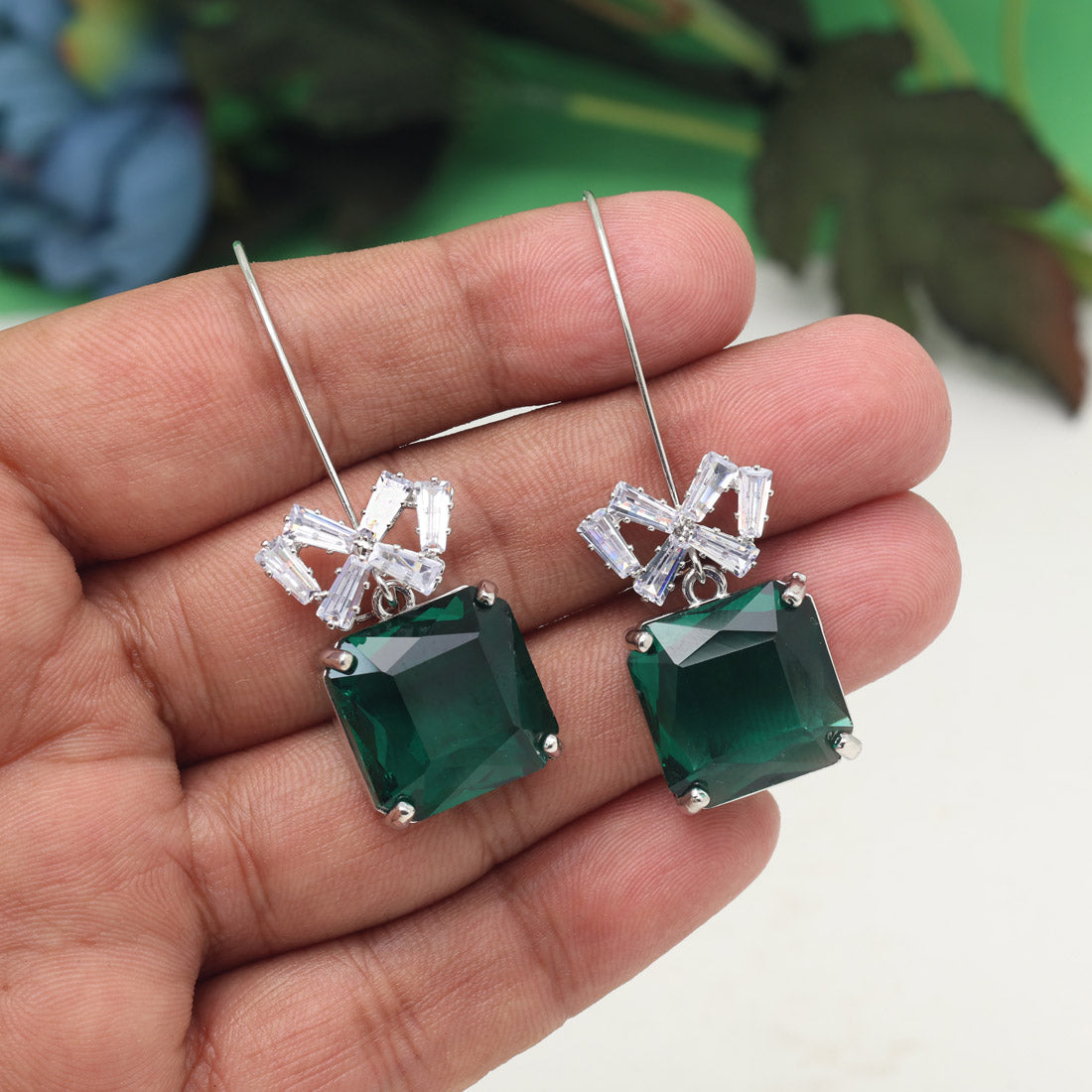 Green Color American Diamond Earrings (ADE597GRN) - preyans.com