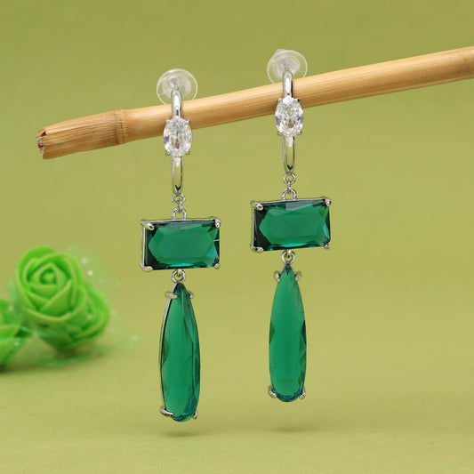 Green Color American Diamond Earrings (ADE599GRN) - preyans.com