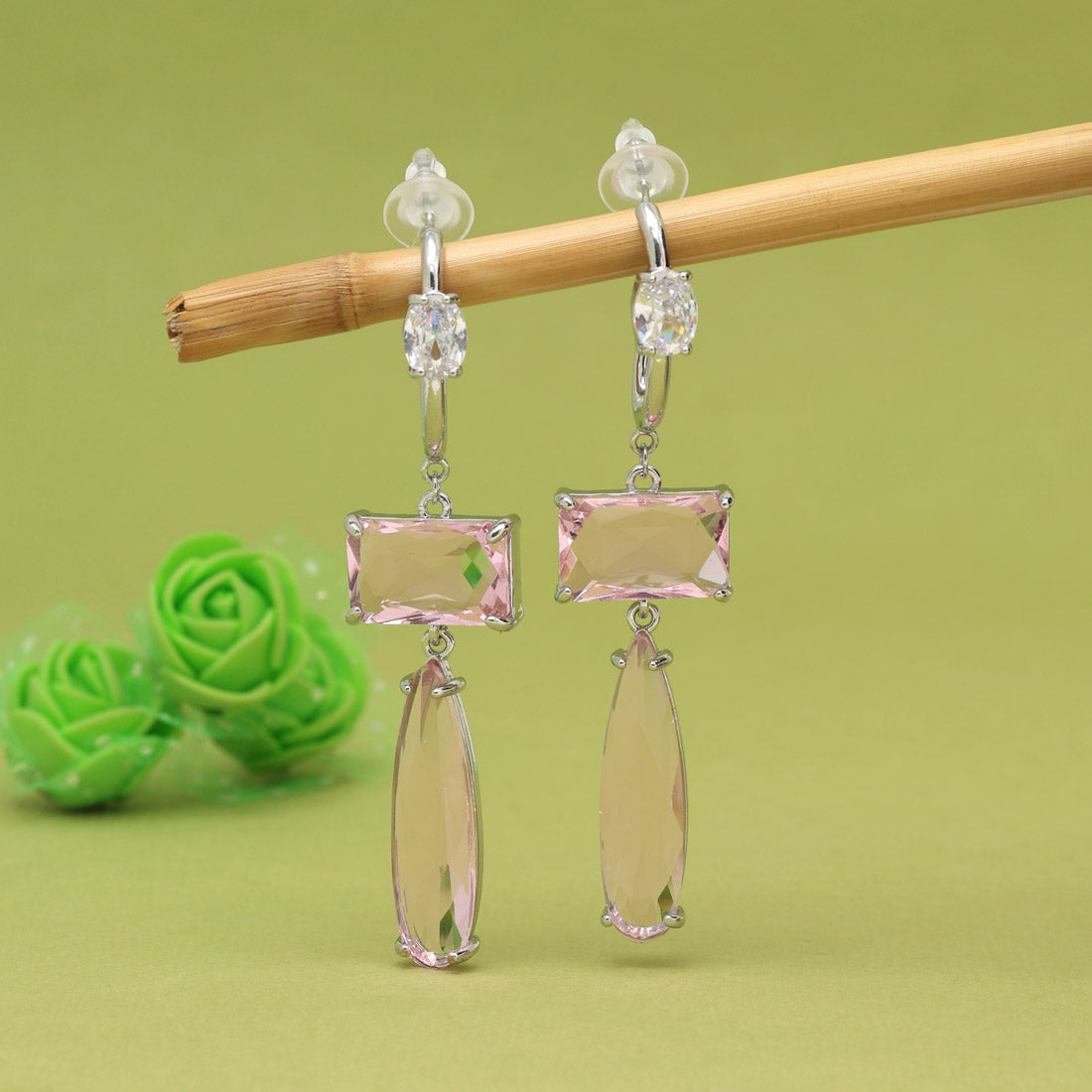 Pink Color American Diamond Earrings (ADE599PNK) - preyans.com