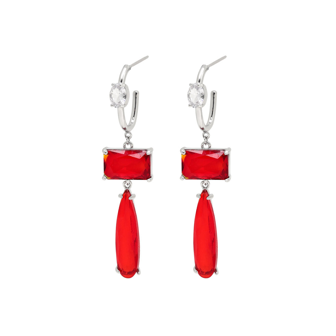 Red Color American Diamond Earrings (ADE599RED) - preyans.com