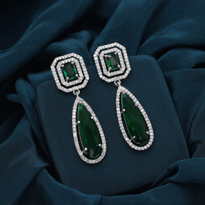 Green Color American Diamond Earrings (ADE600GRN) - preyans.com