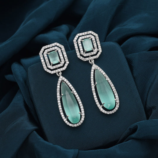 Pista Green Color American Diamond Earrings (ADE600PGRN) - preyans.com