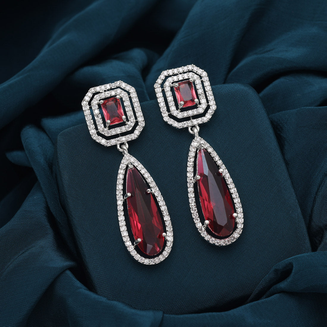 Ruby Color American Diamond Earrings (ADE600RUBY) - preyans.com