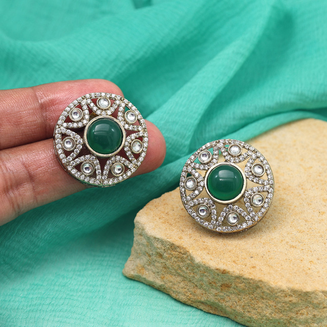 Green Color American Diamond Earrings (ADE601GRN) - preyans.com