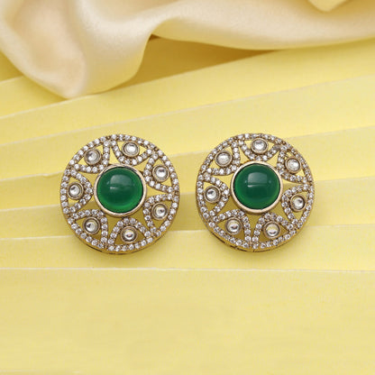 Green Color American Diamond Earrings (ADE601GRN) - preyans.com