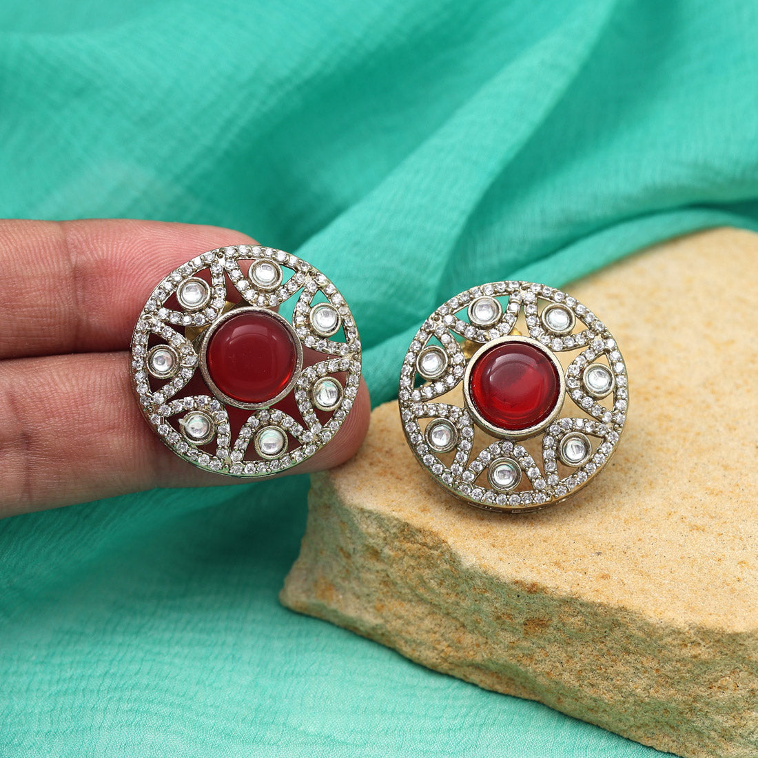 Maroon Color American Diamond Earrings (ADE601MRN) - preyans.com