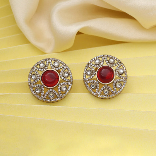 Maroon Color American Diamond Earrings (ADE601MRN) - preyans.com