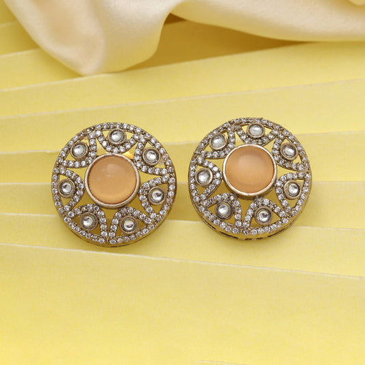 Peach Color American Diamond Earrings (ADE601PCH) - preyans.com