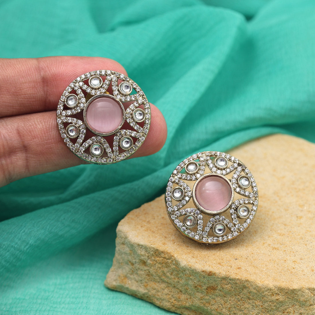 Pink Color American Diamond Earrings (ADE601PNK) - preyans.com