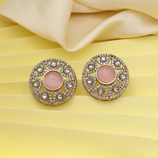 Pink Color American Diamond Earrings (ADE601PNK) - preyans.com