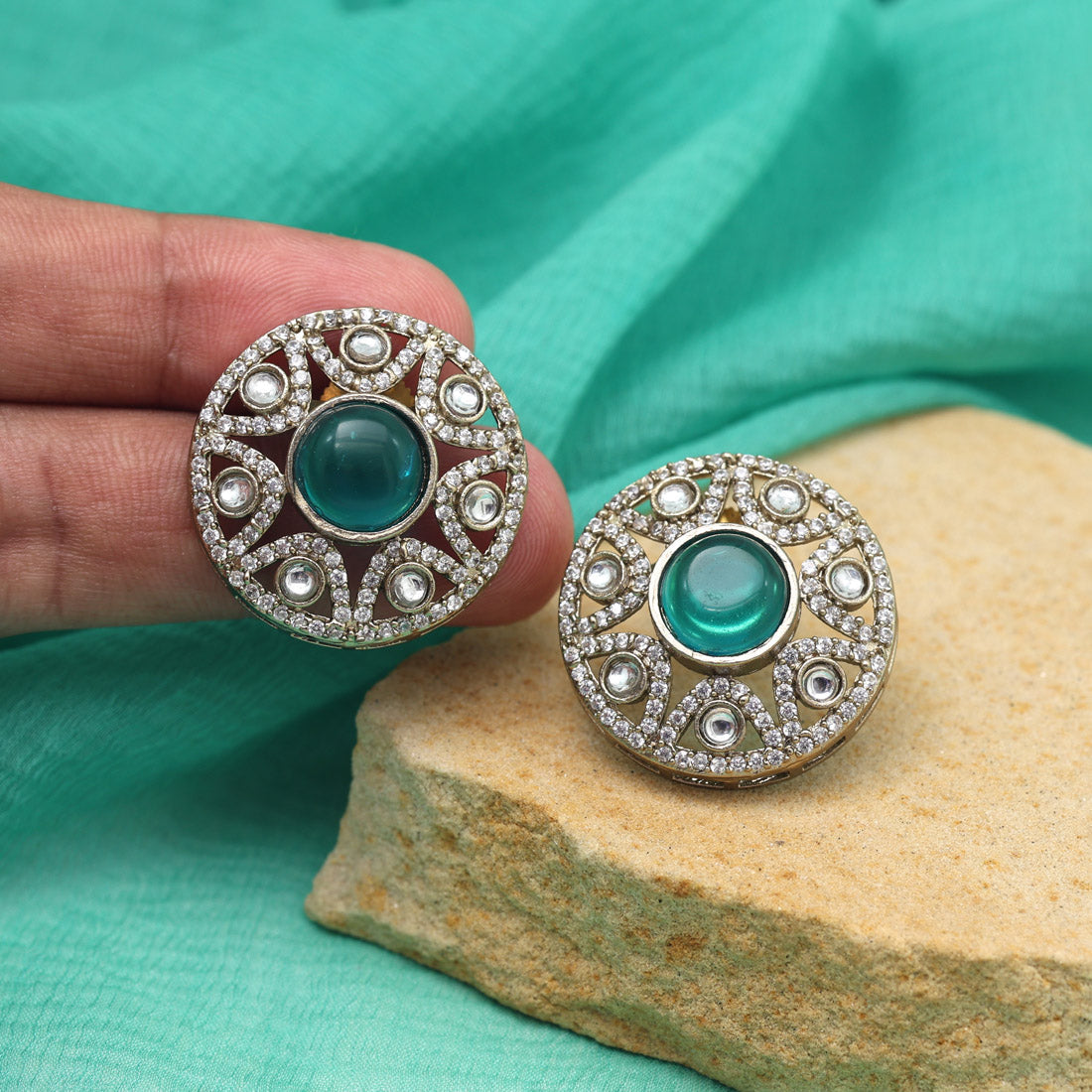 Rama Green Color American Diamond Earrings (ADE601RGRN) - preyans.com