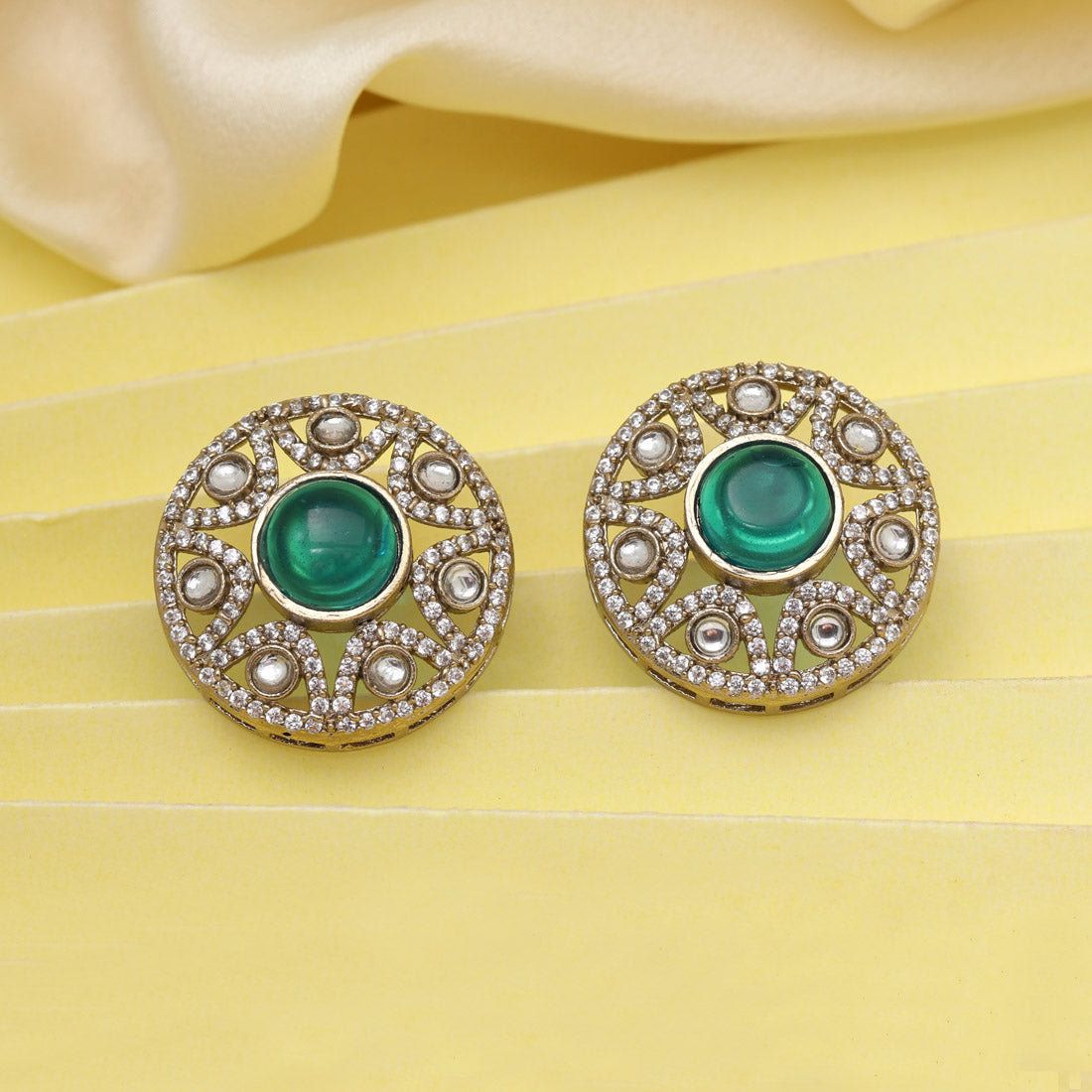 Rama Green Color American Diamond Earrings (ADE601RGRN) - preyans.com