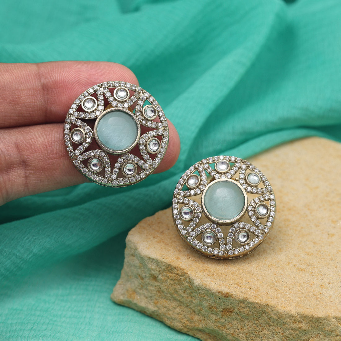 Sky Blue Color American Diamond Earrings (ADE601SBLU) - preyans.com