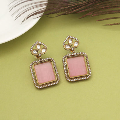 Pink Color American Diamond Earrings (ADE602PNK) - preyans.com