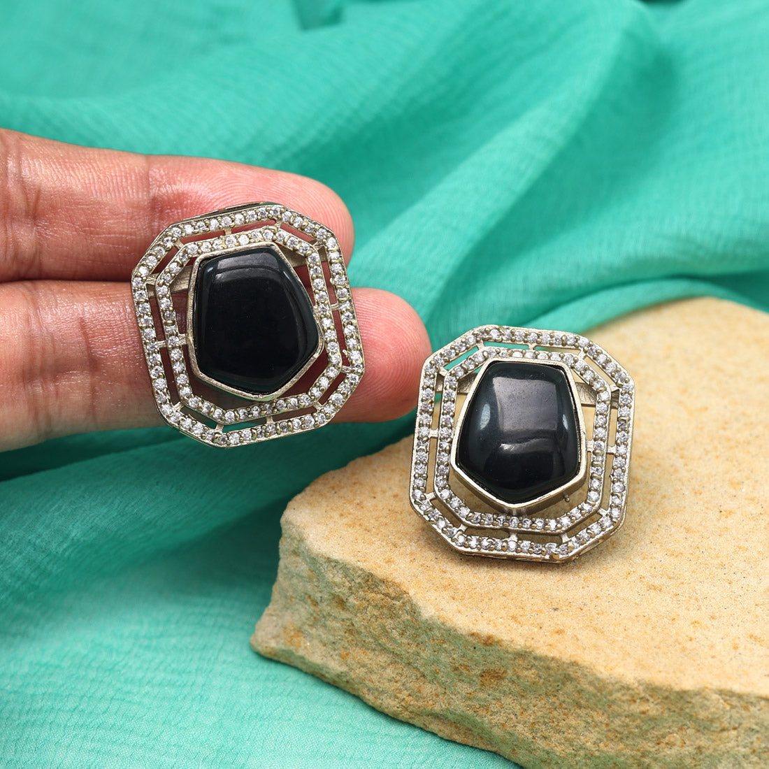 Black Color American Diamond Earrings (ADE603BLK) - preyans.com