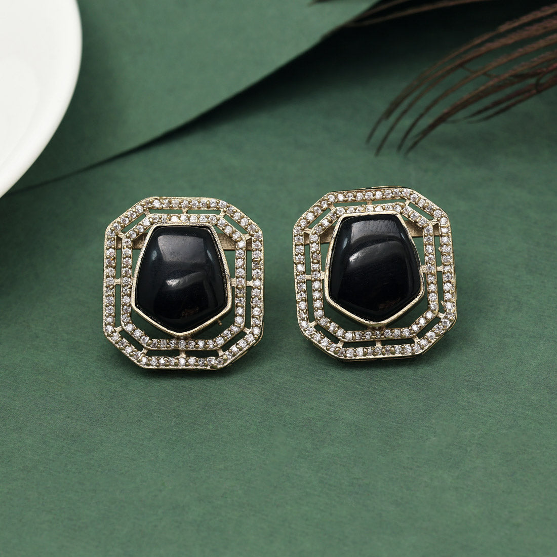 Black Color American Diamond Earrings (ADE603BLK) - preyans.com