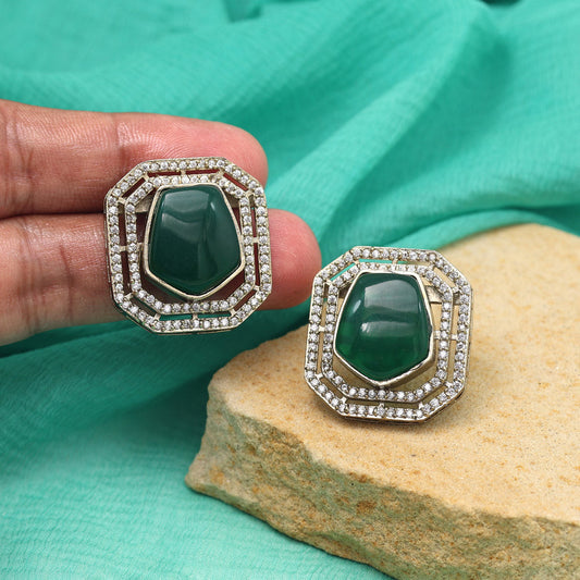 Green Color American Diamond Earrings (ADE603GRN) - preyans.com