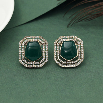 Green Color American Diamond Earrings (ADE603GRN) - preyans.com