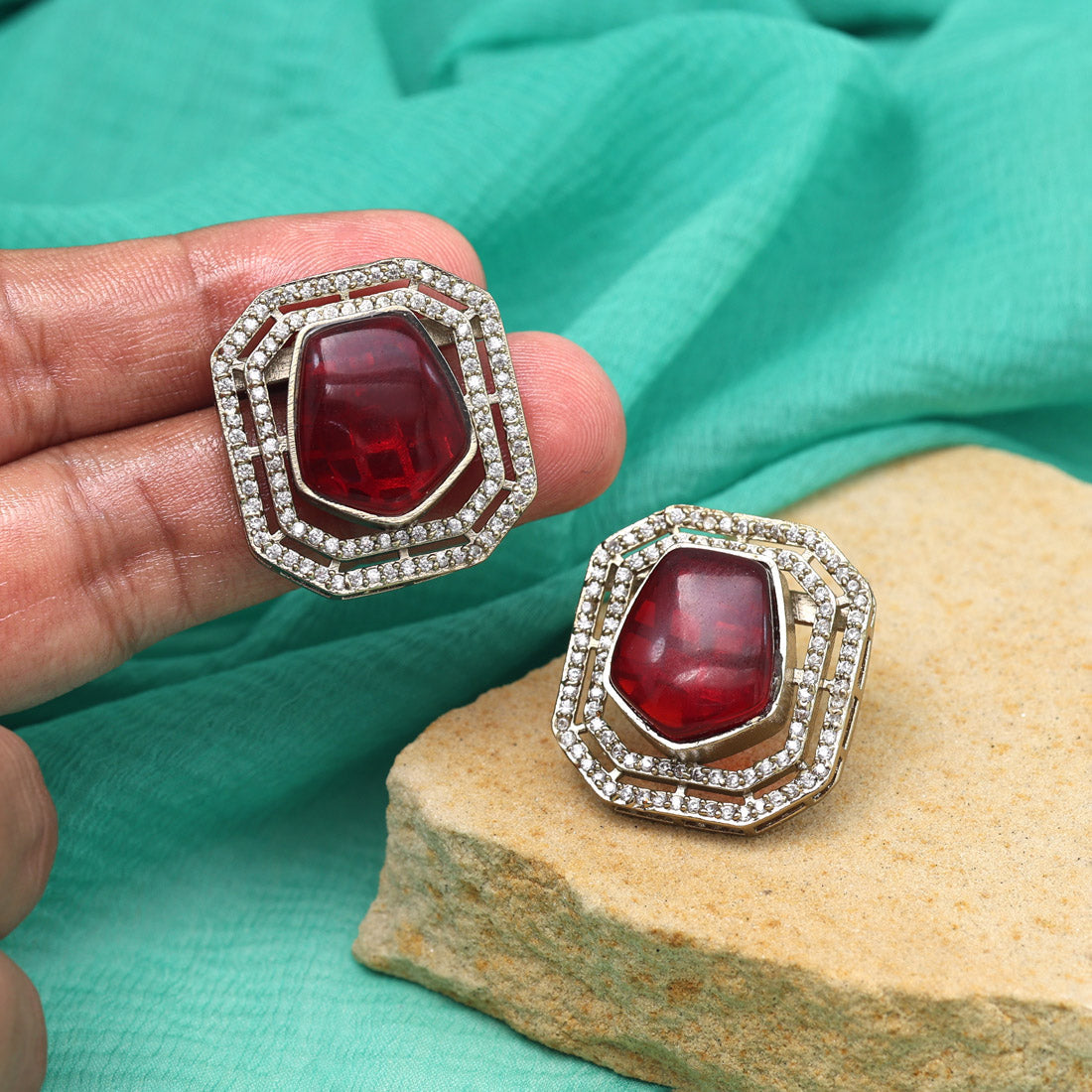 Maroon Color American Diamond Earrings (ADE603MRN) - preyans.com