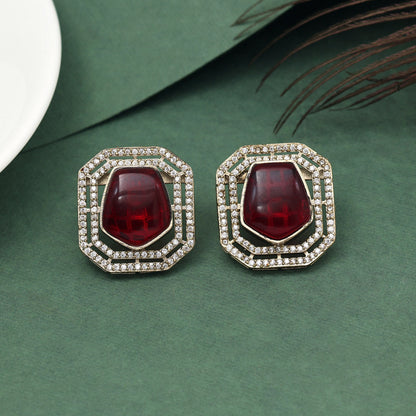 Maroon Color American Diamond Earrings (ADE603MRN) - preyans.com