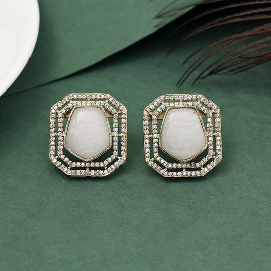 Off White Color American Diamond Earrings (ADE603OWHT) - preyans.com