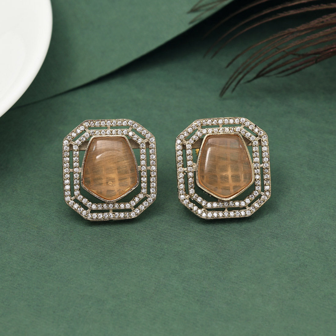 Peach Color American Diamond Earrings (ADE603PCH) - preyans.com