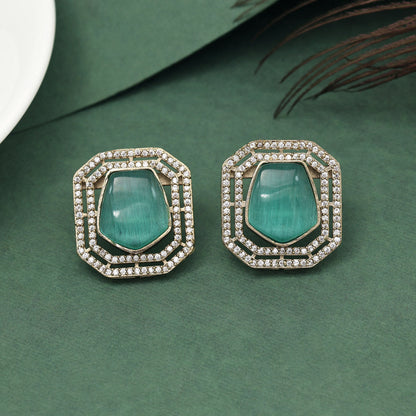 Pista Green Color American Diamond Earrings (ADE603PGRN) - preyans.com