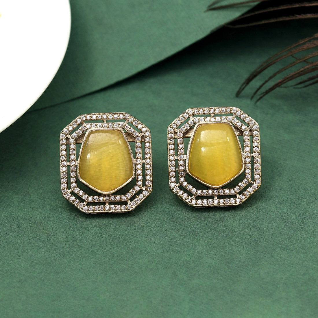 Yellow Color American Diamond Earrings (ADE603YLW) - preyans.com