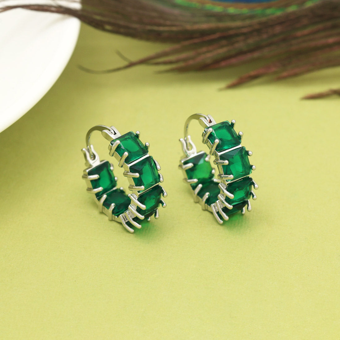 Green Color American Diamond Earrings (ADE604GRN) - preyans.com