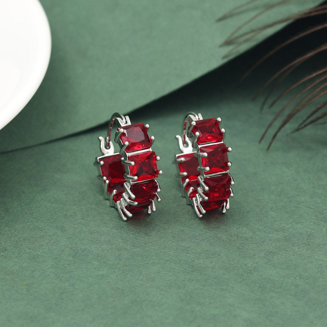 Maroon Color American Diamond Earrings (ADE604MRN) - preyans.com