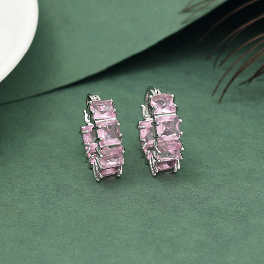 Pink Color American Diamond Earrings (ADE604PNK) - preyans.com