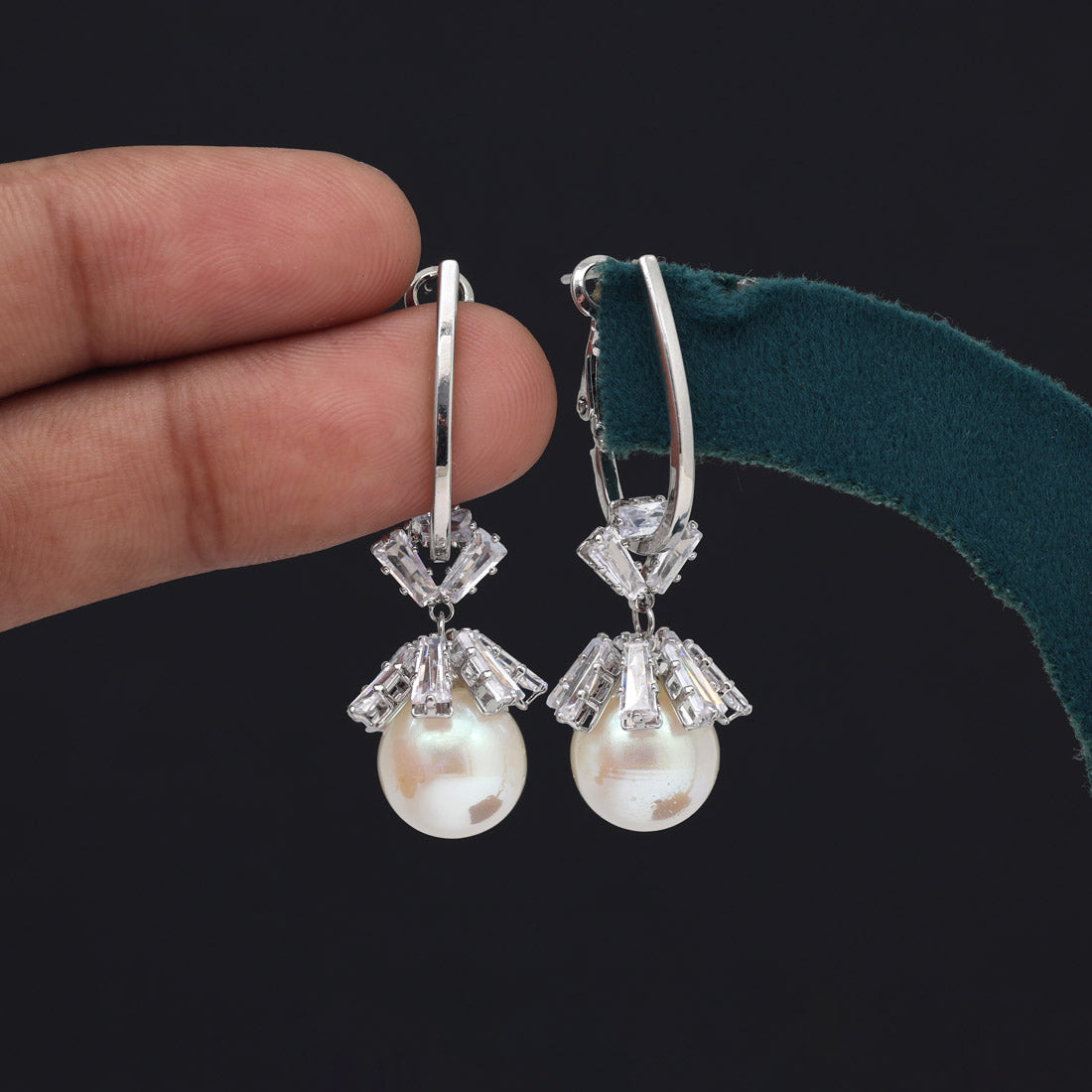 Silver Color American Diamond Earrings (ADE605SLV) - preyans.com