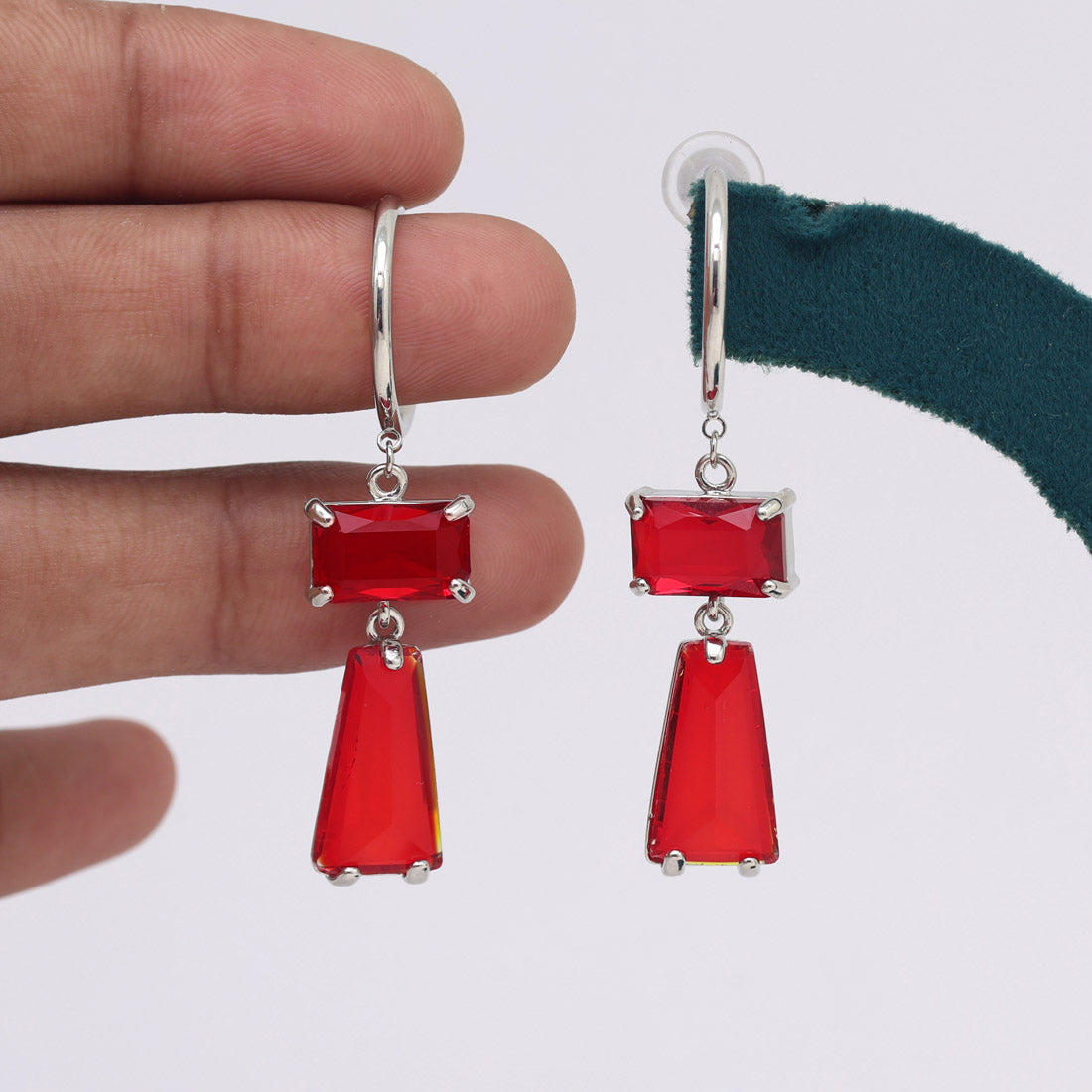 Red Color American Diamond Earrings (ADE606RED) - preyans.com