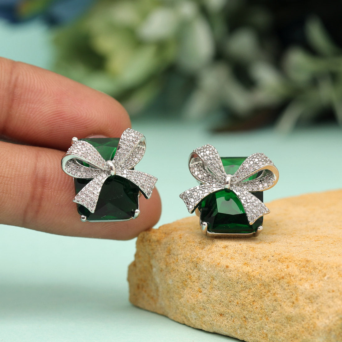 Green Color American Diamond Earrings (ADE607GRN) - preyans.com