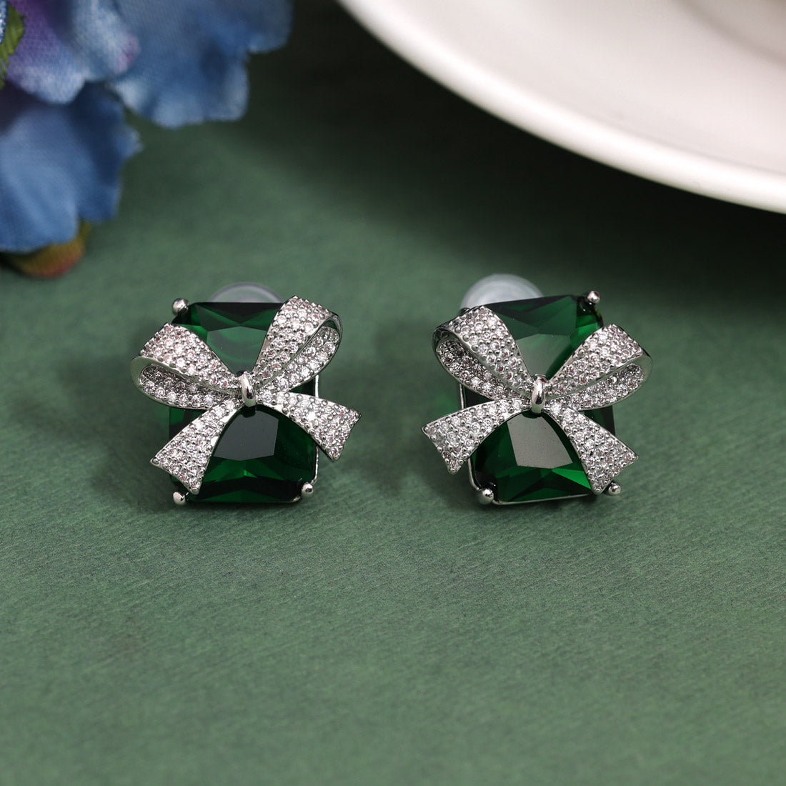 Green Color American Diamond Earrings (ADE607GRN) - preyans.com