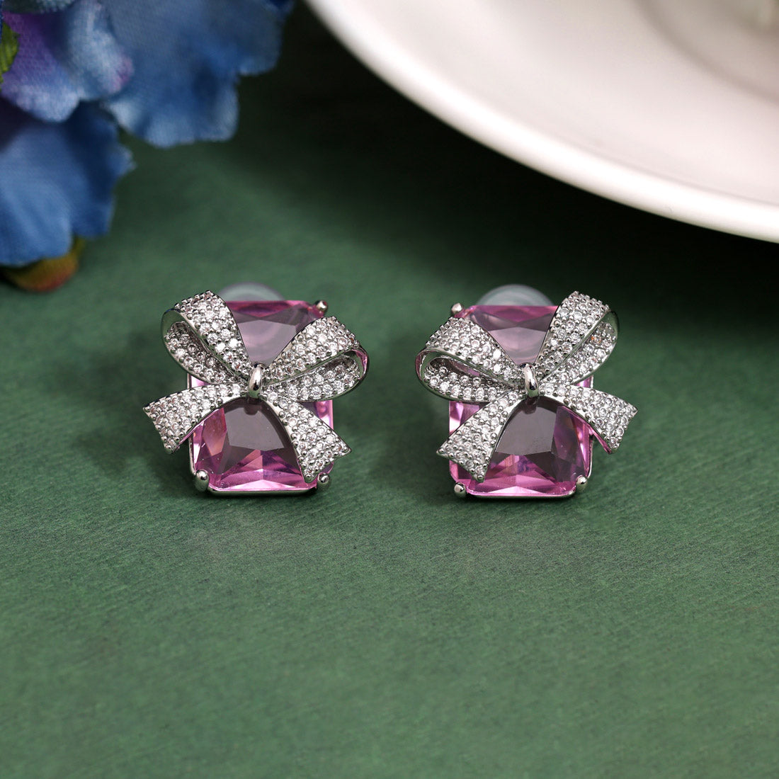 Pink Color American Diamond Earrings (ADE607PNK) - preyans.com