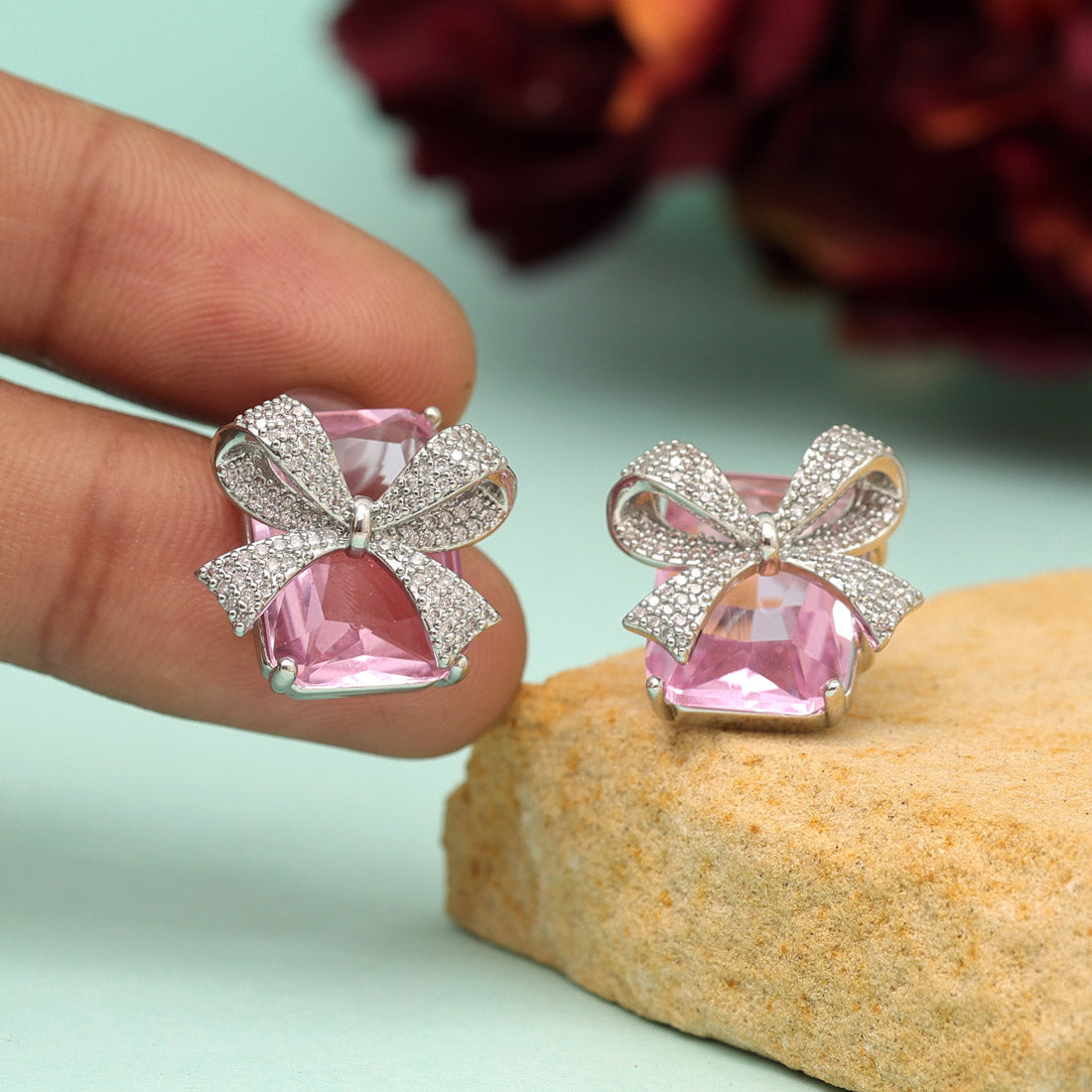 Pink Color American Diamond Earrings (ADE607PNK) - preyans.com