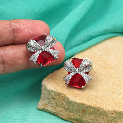 Red Color American Diamond Earrings (ADE607RED) - preyans.com