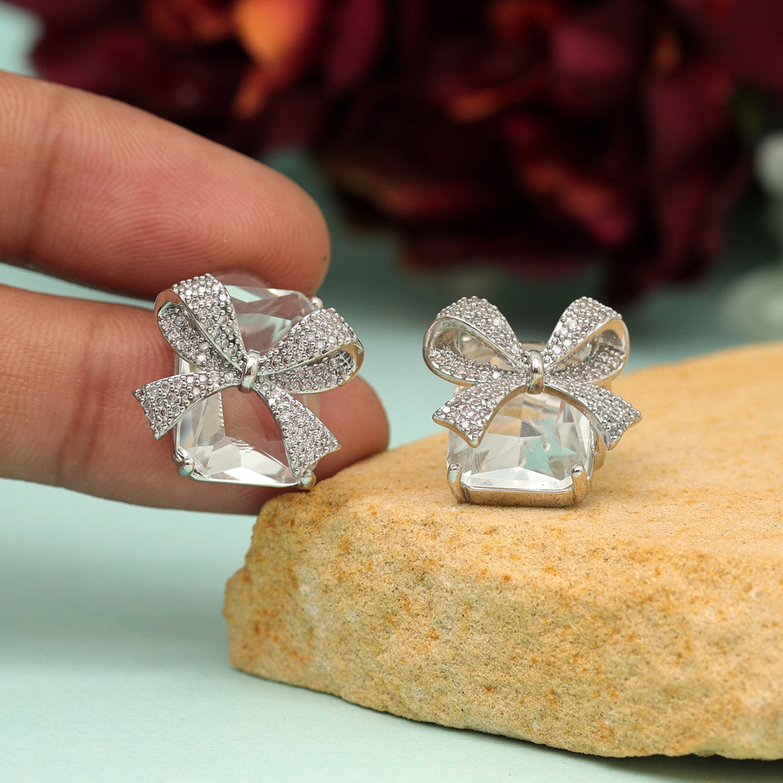 Silver Color American Diamond Earrings (ADE607SLV) - preyans.com