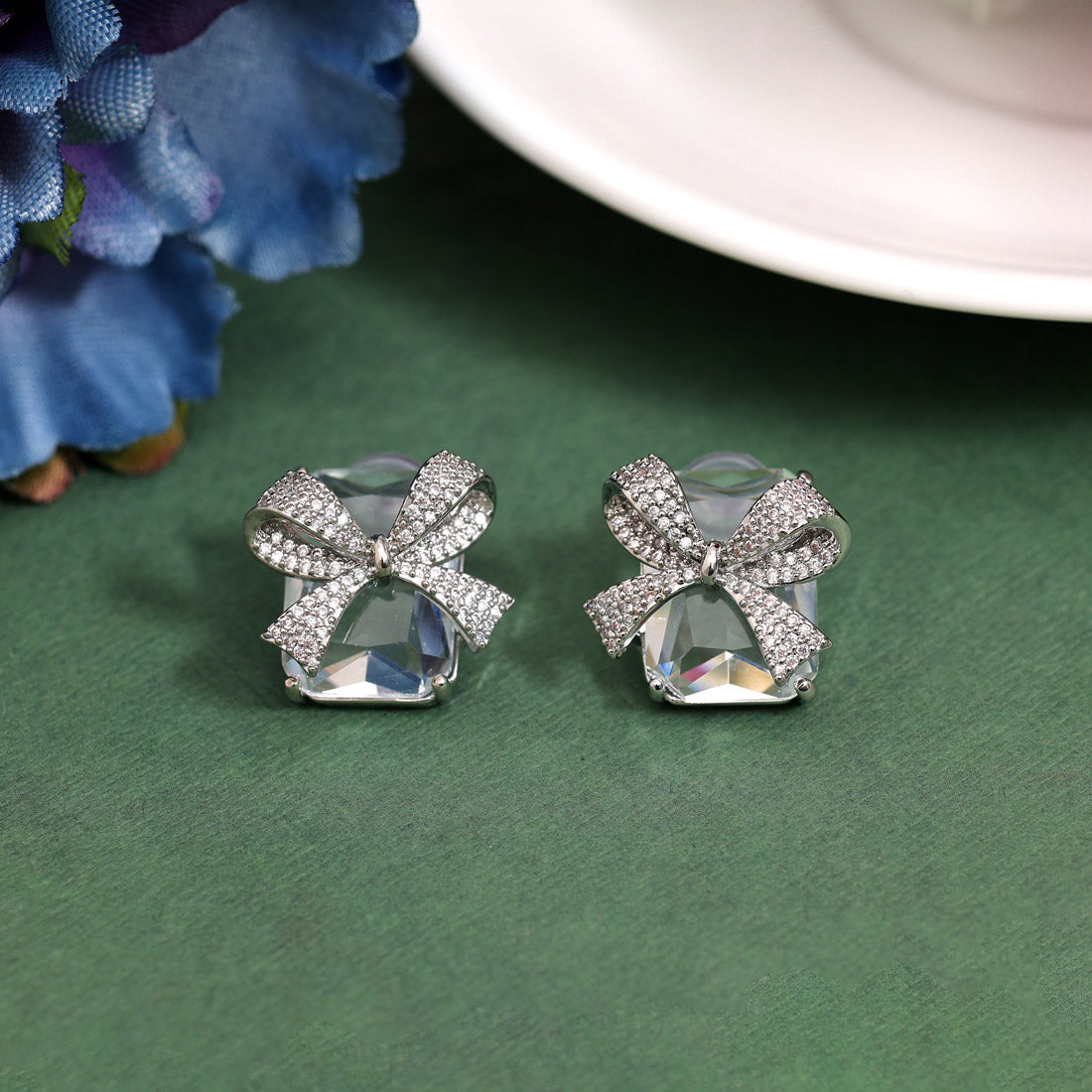 Silver Color American Diamond Earrings (ADE607SLV) - preyans.com