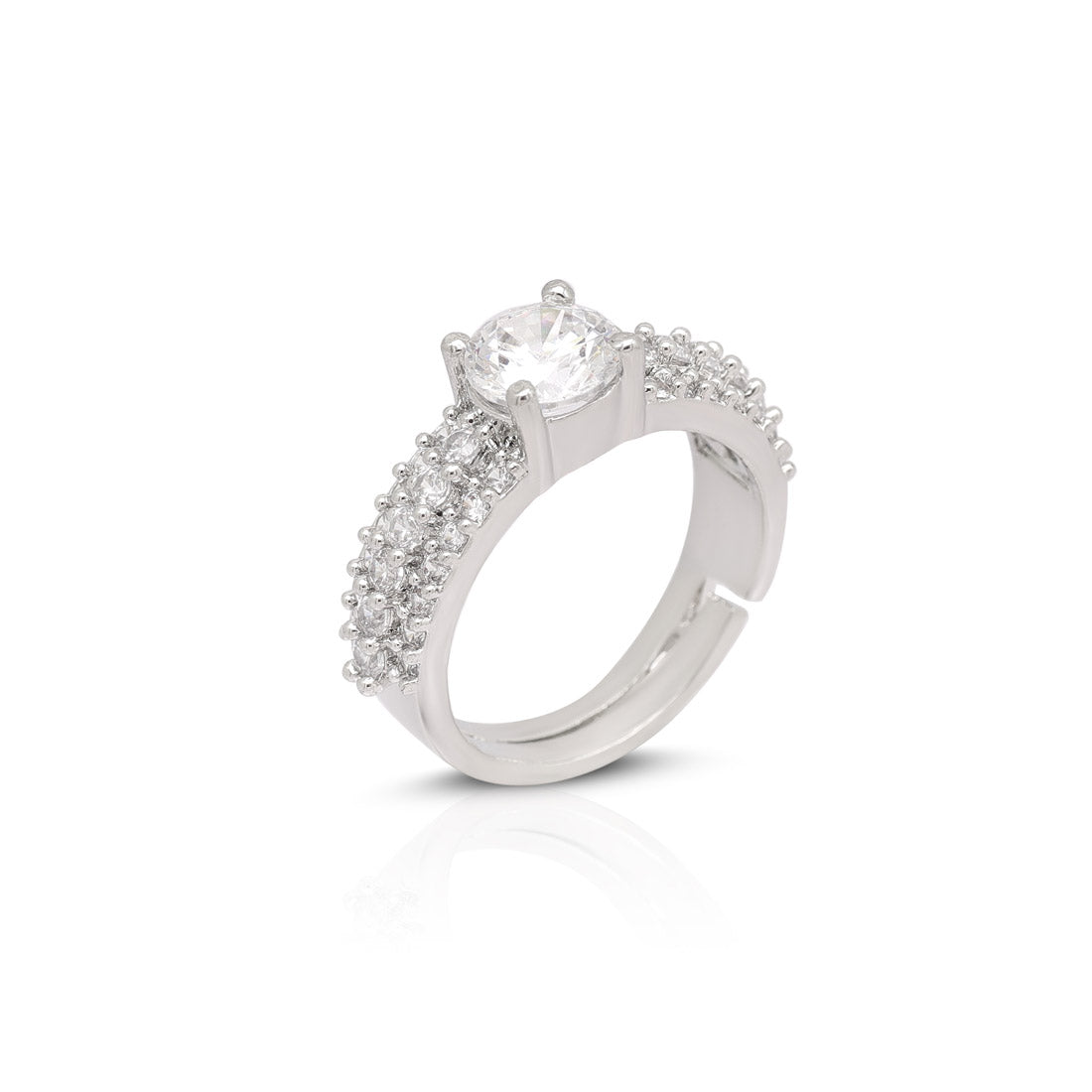 Silver Color American Diamond Finger Ring (ADR556SLV) - preyans.com