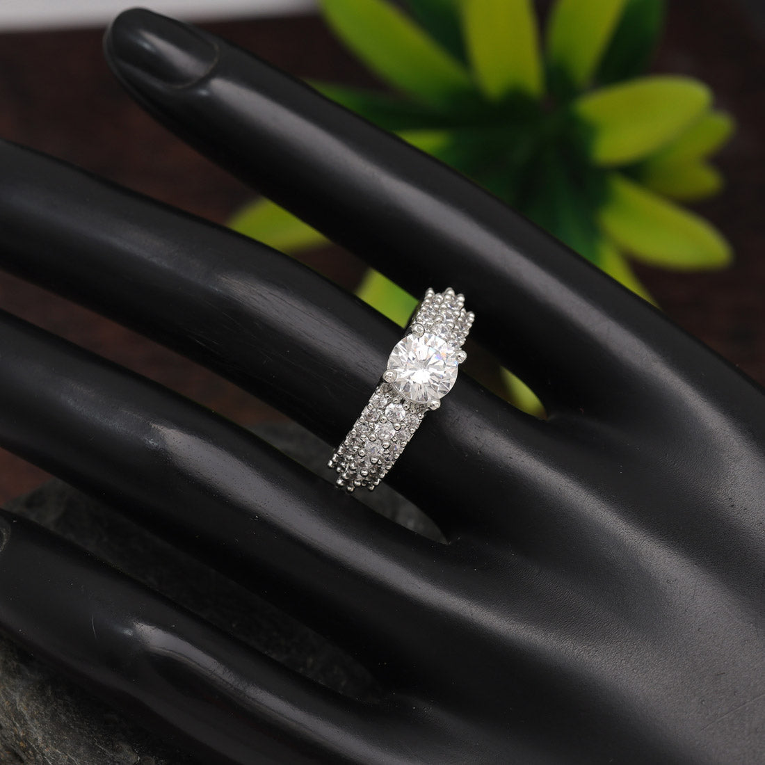 Silver Color American Diamond Finger Ring (ADR556SLV) - preyans.com