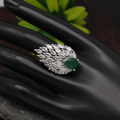 Green Color American Diamond Finger Ring (ADR557GRN) - Preyans.com