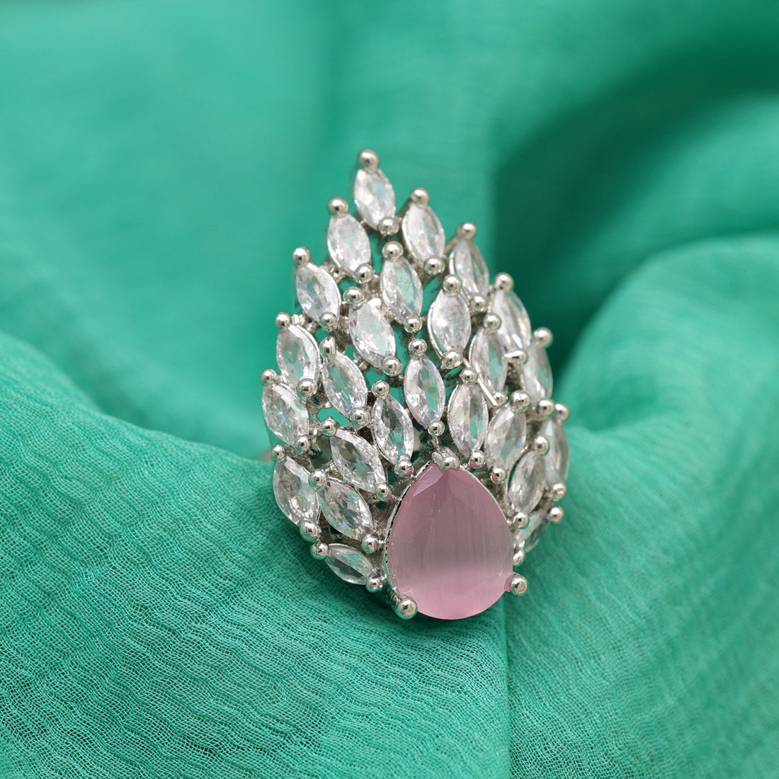 Pink Color American Diamond Finger Ring (ADR557PNK) - preyans.com