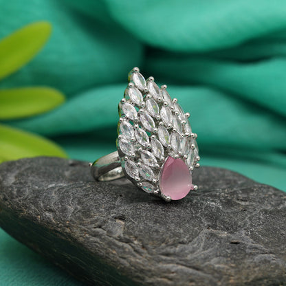 Pink Color American Diamond Finger Ring (ADR557PNK) - preyans.com